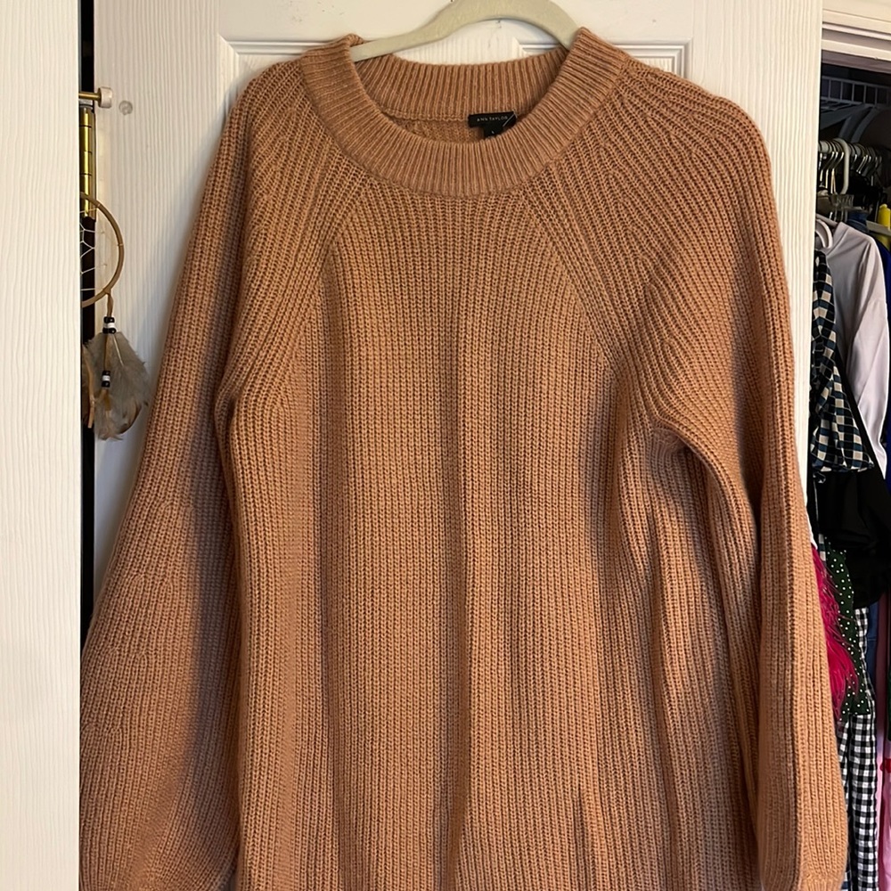 Camel sweater dress.